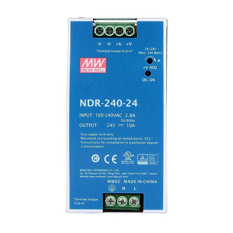 Alimentation rail din MeanWell NDR-240-24 alimentation à découpage 240W 24VCC 10A 115/230VCA