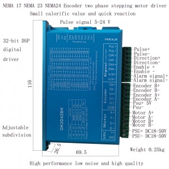 Driver pas à pas en boucle fermée OK2D42BH 0~5,6A 18~70VDC pour moteur pas à pas Nema 17, Nema 23, Nema 24