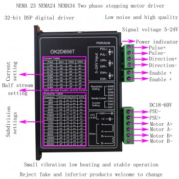 Driver moteur pas à pas numérique OK2D656T 1,4-5,6A 18-60V moteur pas à pas cc NEMA23 NEMA24 NEMA34