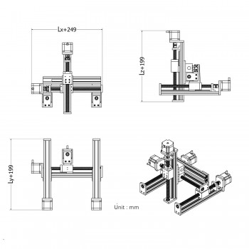 Module de guidage linéaire à portique XYZ table coulissante X=100mm,Y=100mm, Z=50mm