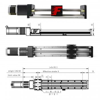 Module de guidage linéaire à vis à billes à double rail FSK80 100-1000mm avec moteur pas à pas Nema 24