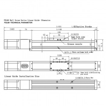 Rail de guidage linéaire actionneur linéaire FS60 avec moteur pas à pas Nema 24