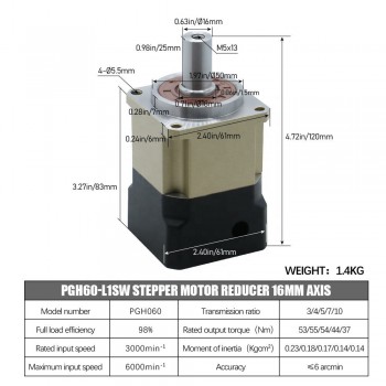 Réducteur planétaire hélicoïdal série PGH60 Rapport max. 100:1 PGH60-L2SW-Stepper pour moteur pas à pas Nema 23,24