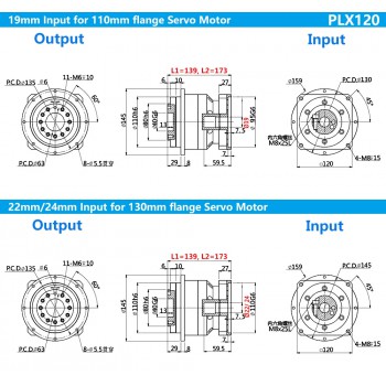 Réducteur planétaire hélicoïdal série PLX120 pour moteur pas à pas Nema 42 et servomoteur 110 mm/130 mm