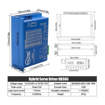 Kit moteur pas à pas boucle fermée Nema34 86HB250-82B-HBS86 No Brake 1,8degrés 4,5 N.m avec Driver HBS86