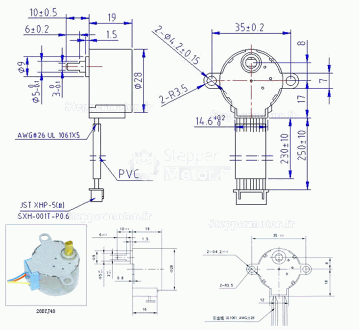 Motoréducteur pas à pas PM (aimant permanent) 12 V 28BYJ-48, réduction 64:1, 4 phases pour Arduino