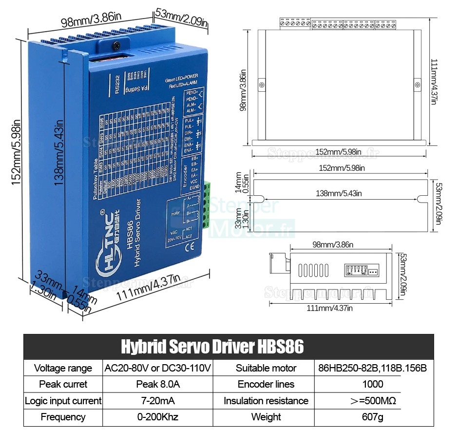 Kit moteur pas à pas boucle fermée Nema34 86HB250-156B-HBS86 1,8 degrés 12N.m avec Driver HBS86 + frein