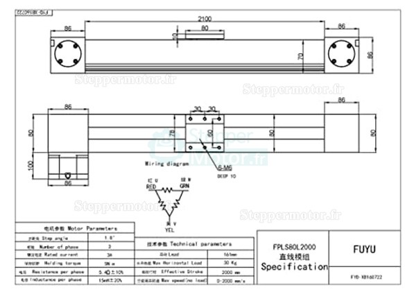 Rail de guidage linéaire CNC à grande vitesse actionneur linéaire FBL80 1000mm avec moteur pas à pas Nema 34