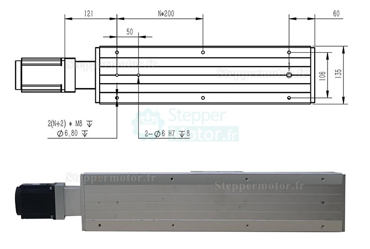 Module linéaire à double rail actionneur linéaire FCH140 50-1250mm avec servomoteur 400 W