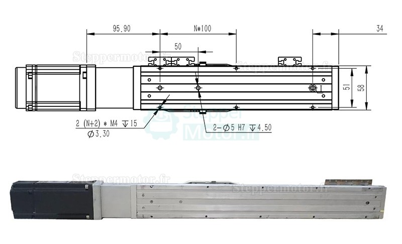 Module linéaire à double rail actionneur linéaire FCH60 50-1000mm avec servomoteur 400 W