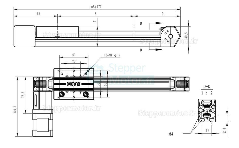 Rail de guidage linéaire actionneur linéaire FPB30 avec moteur pas à pas Nema 17 pour CNC