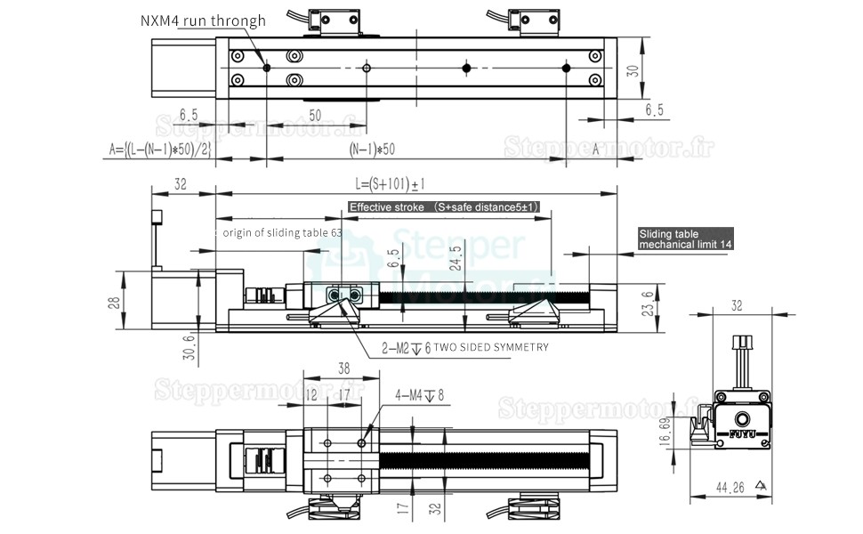 2 pièces FSK30J Mini Rail de guidage linéaire actionneur linéaire avec moteur pas à pas Nema 11