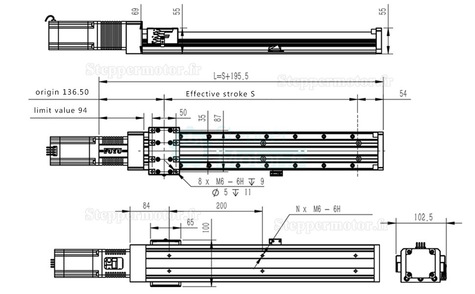 Module de guidage linéaire à vis à billes à double rail FSK80 100-1000mm avec moteur pas à pas Nema 24