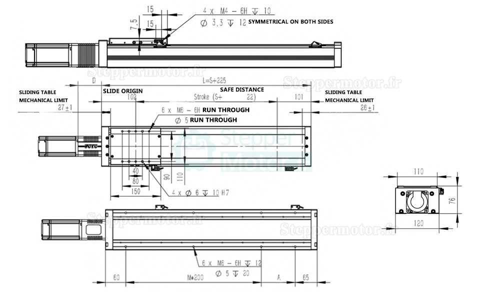 Rail de guidage linéaire actionneur linéaire FSL120 50-1500mm avec moteur pas à pas Nema 34