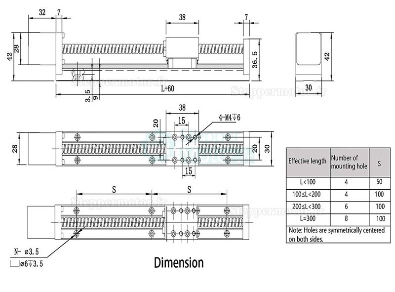 Rail de guidage linéaire actionneur linéaire FSL30 50-300mm avec moteur pas à pas Nema 14