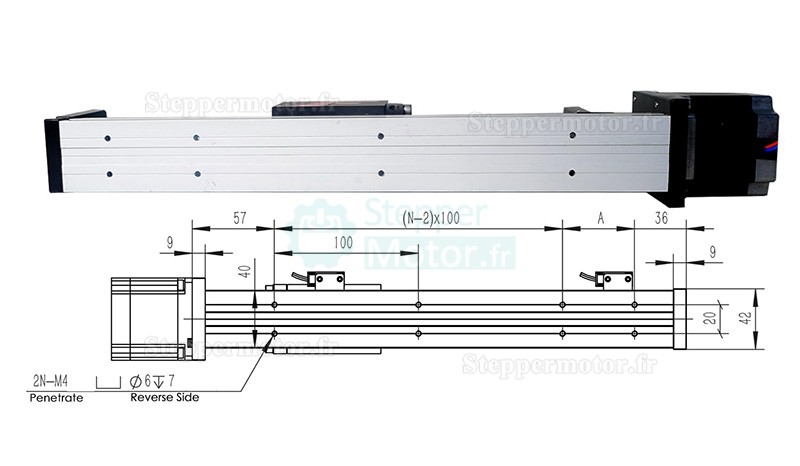 Rail de guidage linéaire actionneur linéaire FSL40 50-1000 mm avec moteur pas à pas Nema 23