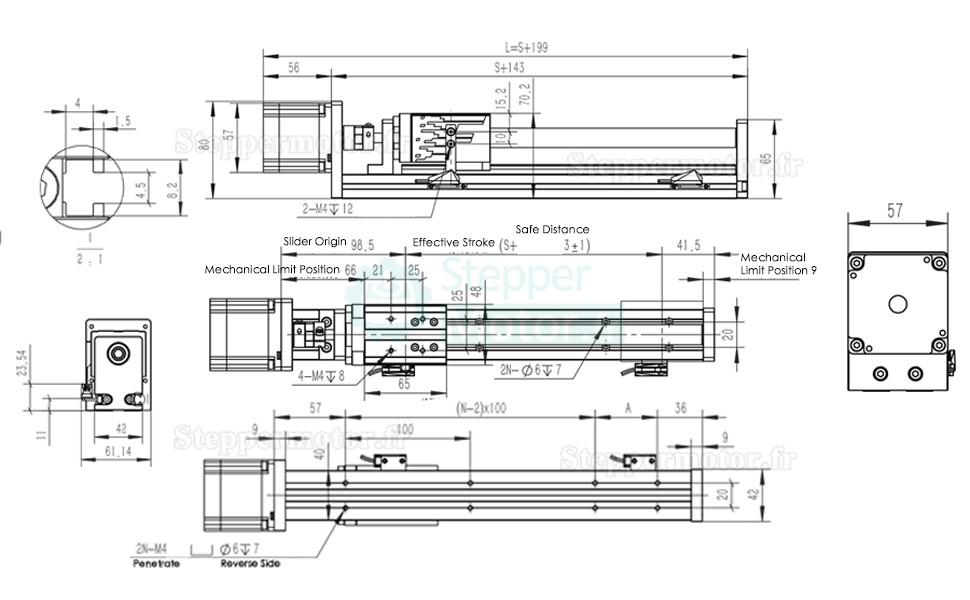 Rail de guidage linéaire actionneur linéaire FSL40 50-1000 mm avec moteur pas à pas Nema 23