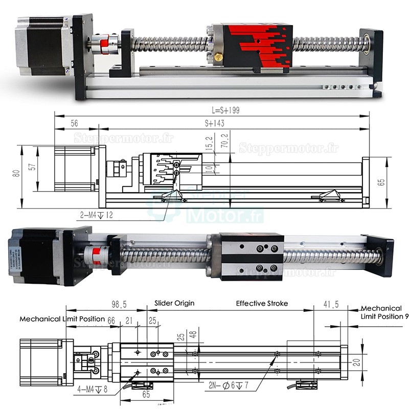 Rail de guidage linéaire actionneur linéaire FSL40 50-1000 mm avec moteur pas à pas Nema 23