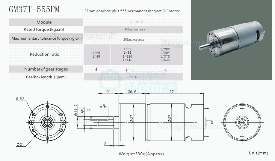 2 Pièces Φ37mm 12V/24V motoréducteur CC brushed GM37-555 avec rapport 6~810 réducteurs arbre parallèle