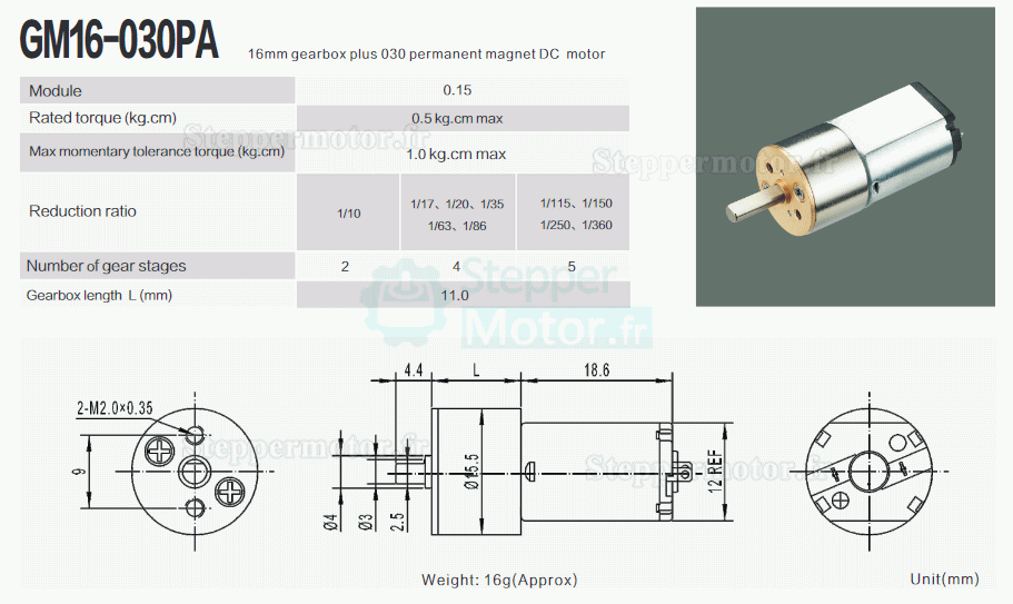 2 Pièces Φ15,5mm 6V/12V motoréducteur CC brushed moteur PMDC GM16-030PA avec rapport 18~336 réducteurs arbre parallèle