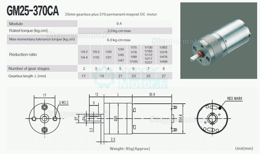 2 Pièces Φ24.4mm 6V/12V motoréducteur CC brushed moteur PMDC GM25-370CA avec réducteurs arbre parallèle