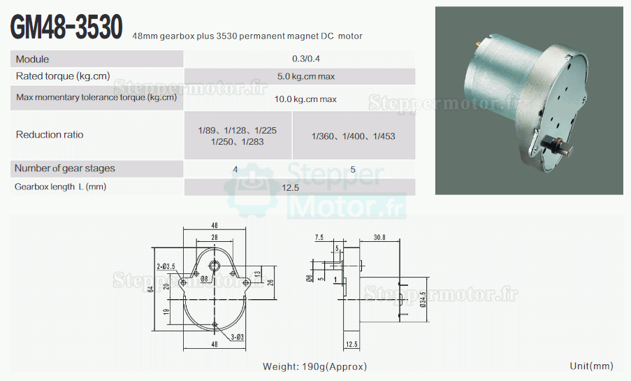 2 Pièces 12V/24V motoréducteur CC en forme de poire avec réducteur à vis sans fin GM48-3530