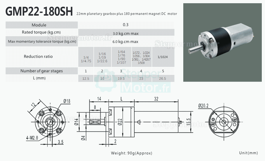 2 Pièces Φ22mm 6V/12V Motoréducteur CC brushed moteur PMDC GMP22-180SH avec réducteur planétaire