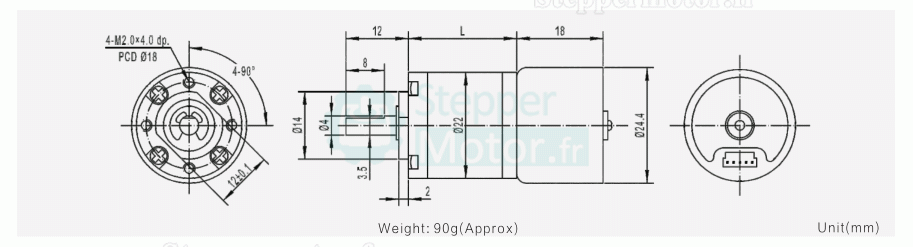 2 Pièces Φ22mm 12V/24V Motoréducteur bldc GMP22-TEC2418 3,0kg.cm 1,54w avec réducteur planétaire