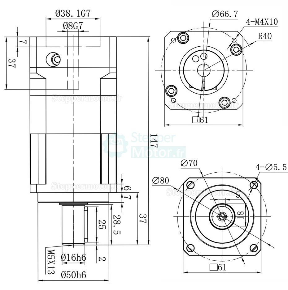 Réducteur planétaire hélicoïdal série PGH60 Rapport max. 100:1 PGH60-L2SW-Stepper pour moteur pas à pas Nema 23,24