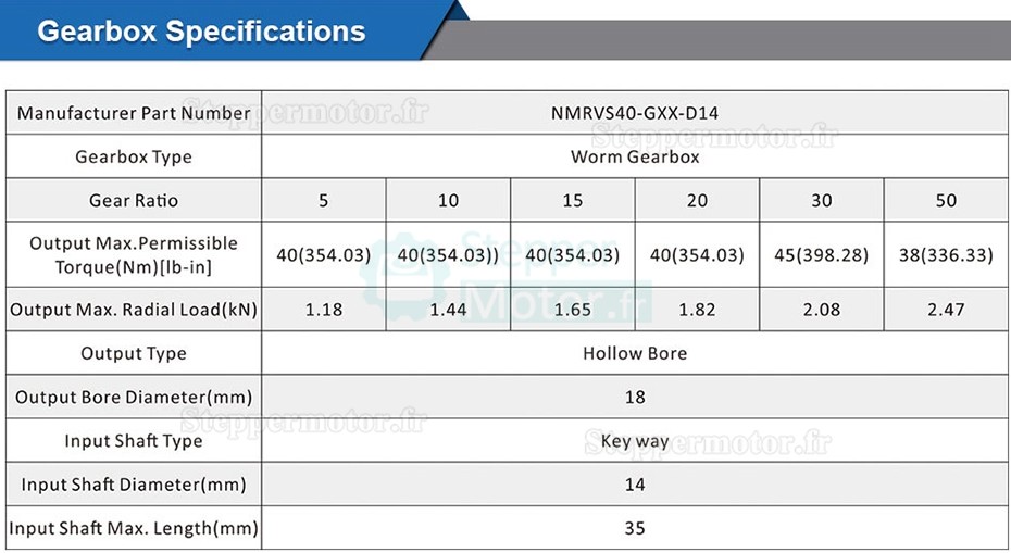 Réducteur à vis sans fin NMRV040 5:1 10:1 20:1 30:1 50:1 pour Moteur Nema34