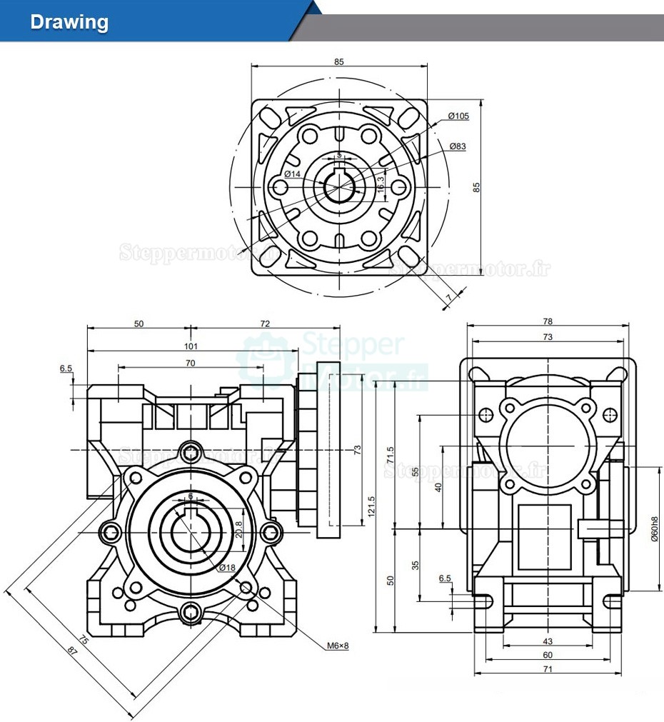 Réducteur à vis sans fin NMRV040 5:1 10:1 20:1 30:1 50:1 pour Moteur Nema34