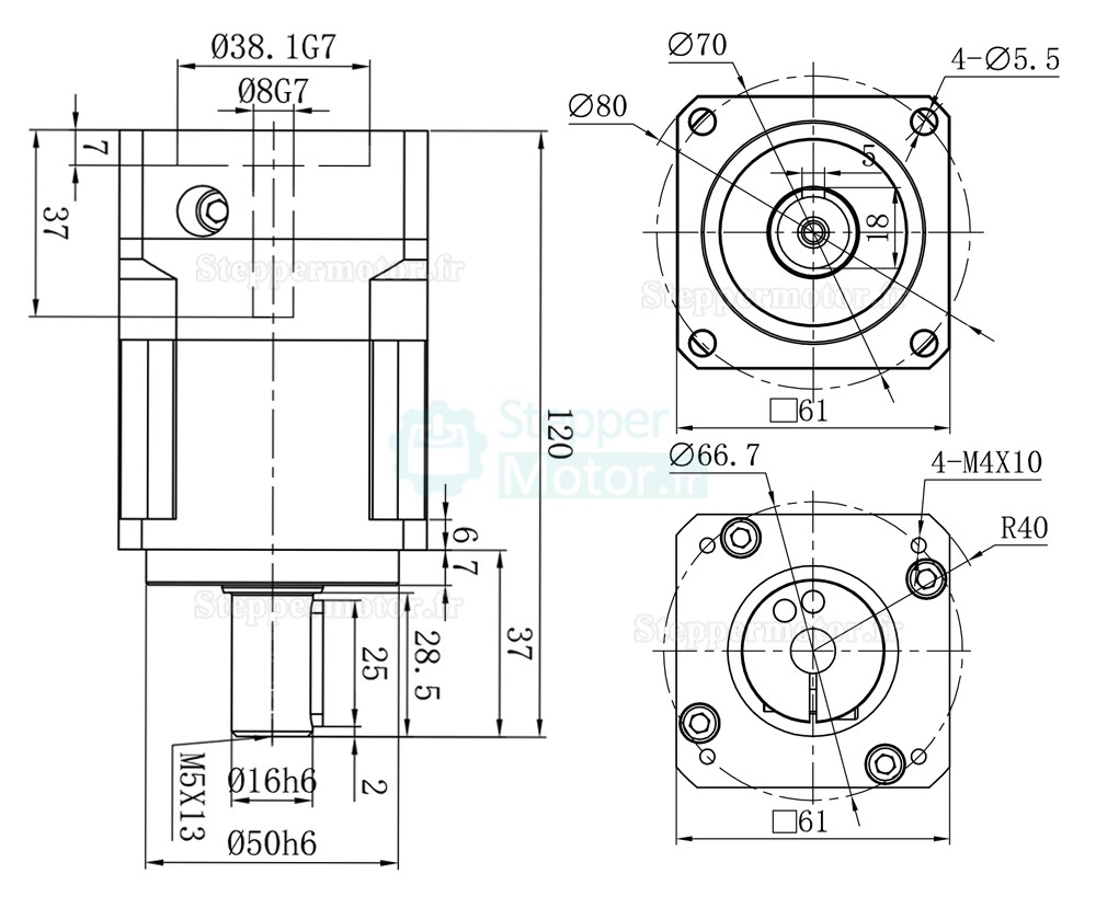 Réducteur planétaire hélicoïdal série PGH60 Rapport max. 10:1 PGH60-L1SW-Stepper pour moteur pas à pas Nema 23,24