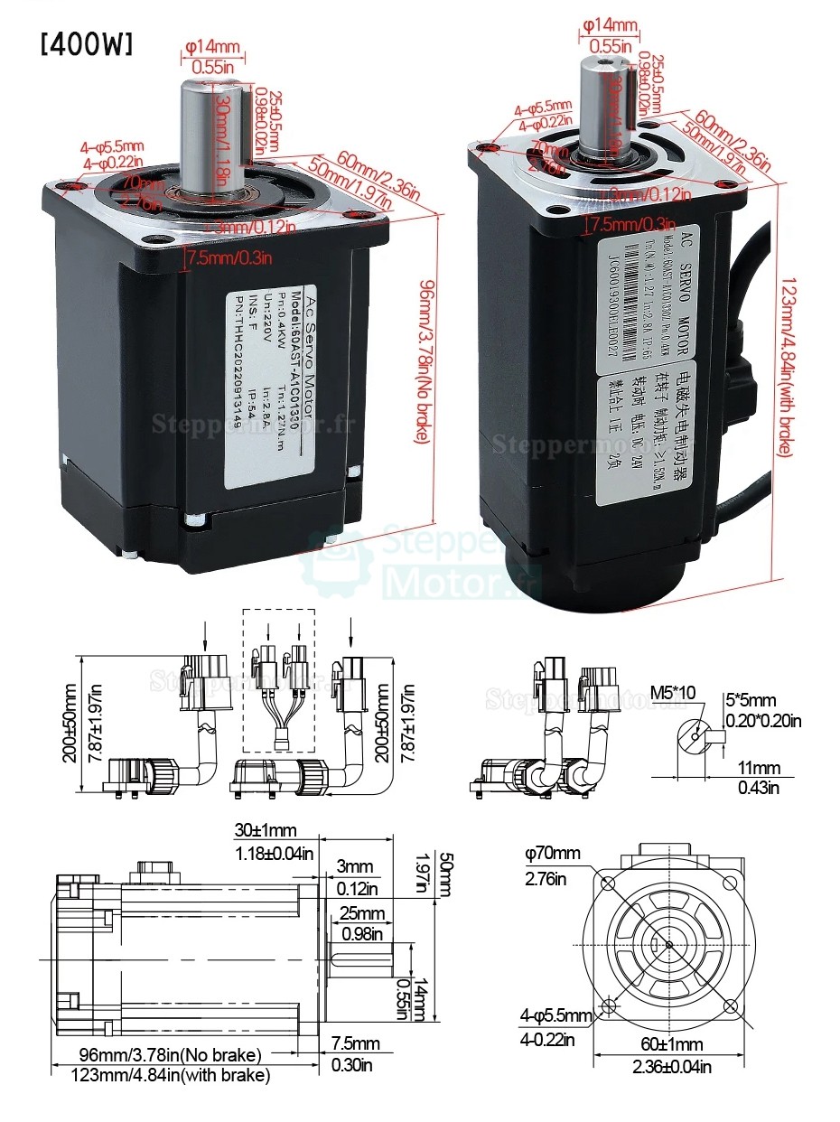 Kit de servomoteur ca 400 W/600 W/750 W/1000 W + Driver 110V/220V 1,27 Nm-3,8 Nm pour systèmes CNC et PLC