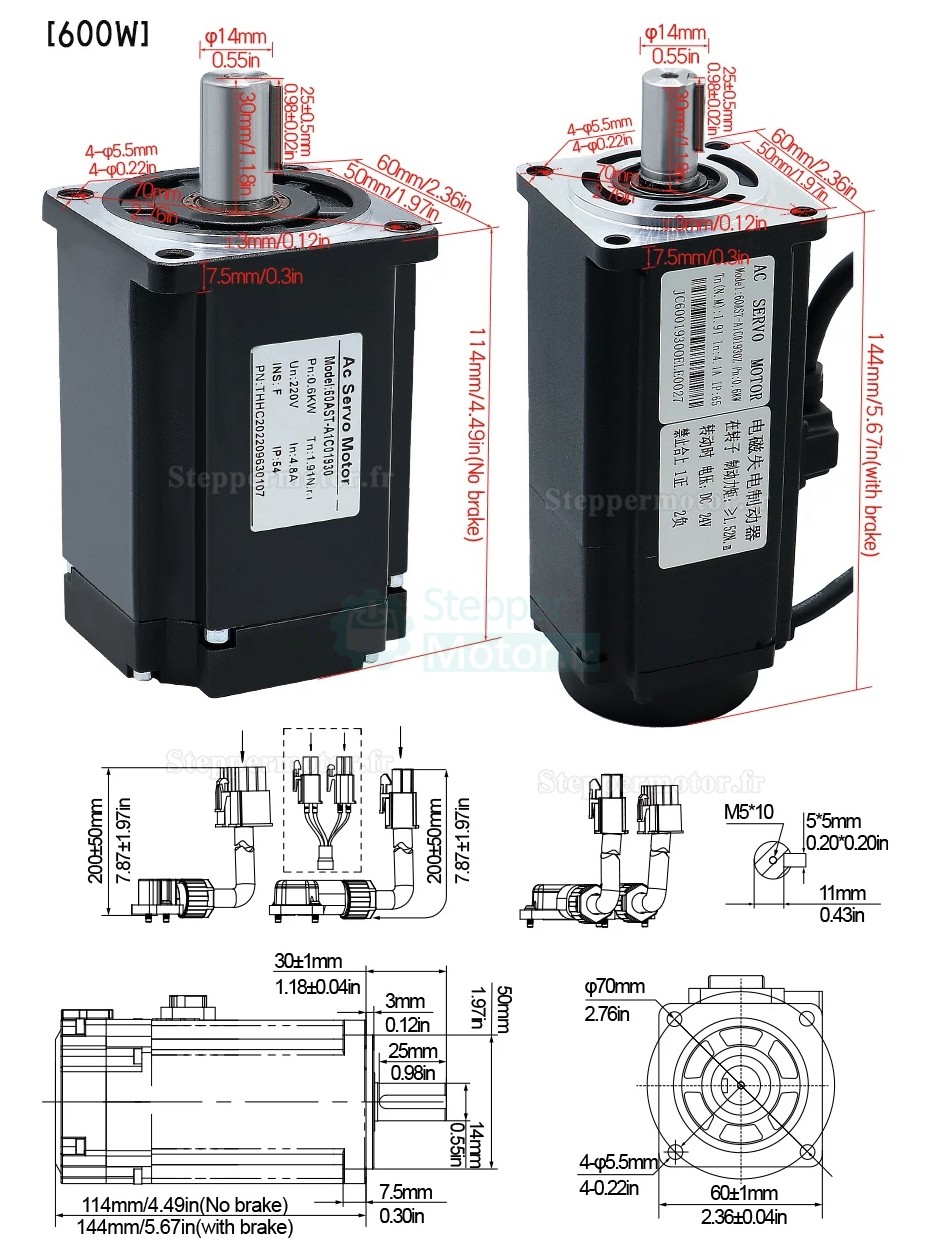 Kit de servomoteur ca 400 W/600 W/750 W/1000 W + Driver 110V/220V 1,27 Nm-3,8 Nm pour systèmes CNC et PLC