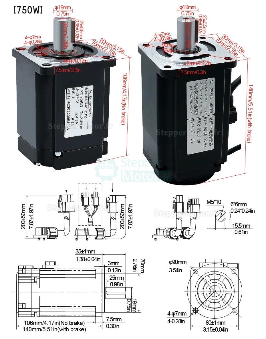 Kit de servomoteur ca 400 W/600 W/750 W/1000 W + Driver 110V/220V 1,27 Nm-3,8 Nm pour systèmes CNC et PLC