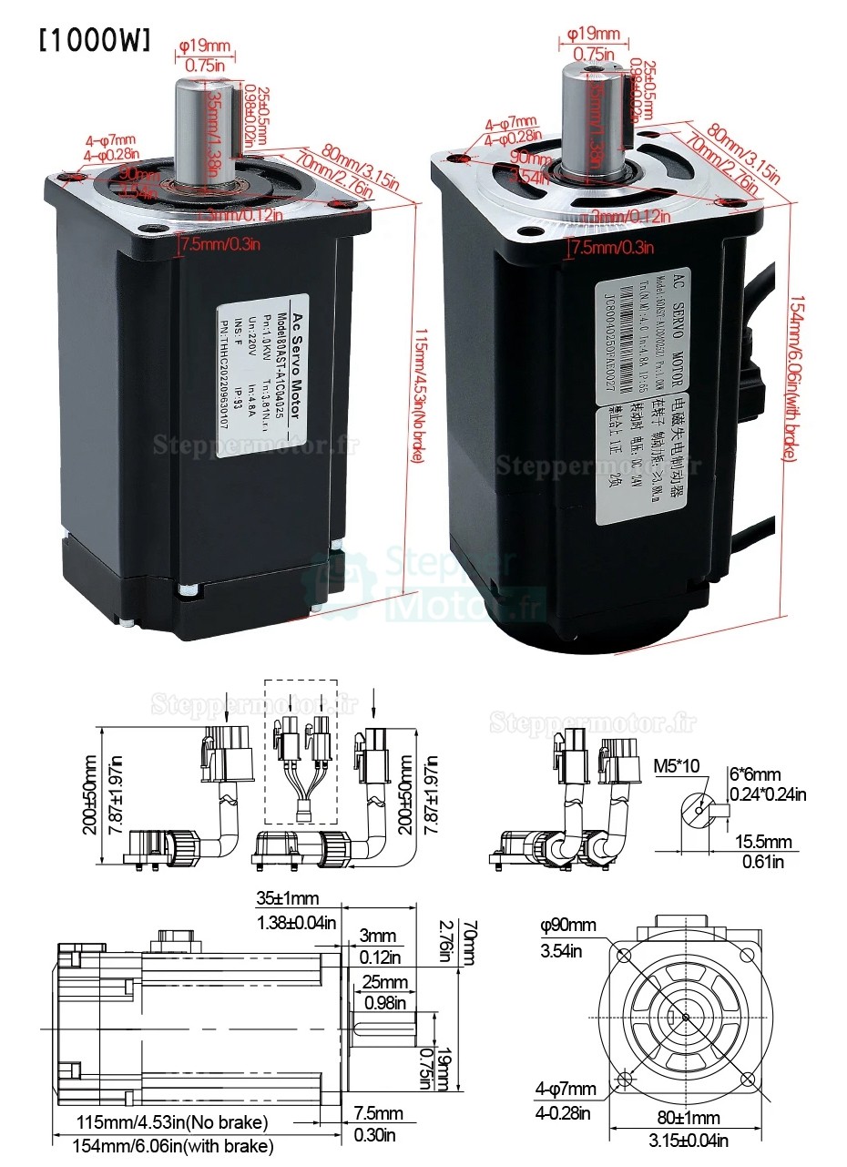 Kit de servomoteur ca 400 W/600 W/750 W/1000 W + Driver 110V/220V 1,27 Nm-3,8 Nm pour systèmes CNC et PLC