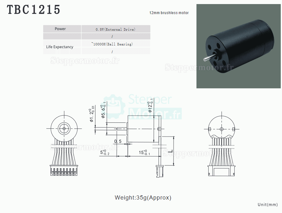 2 Pièces Φ12mm 5/7.4V Moteur cc coreless sans balais TBC1215 4g.cm 0,8W arbre 1，2mm