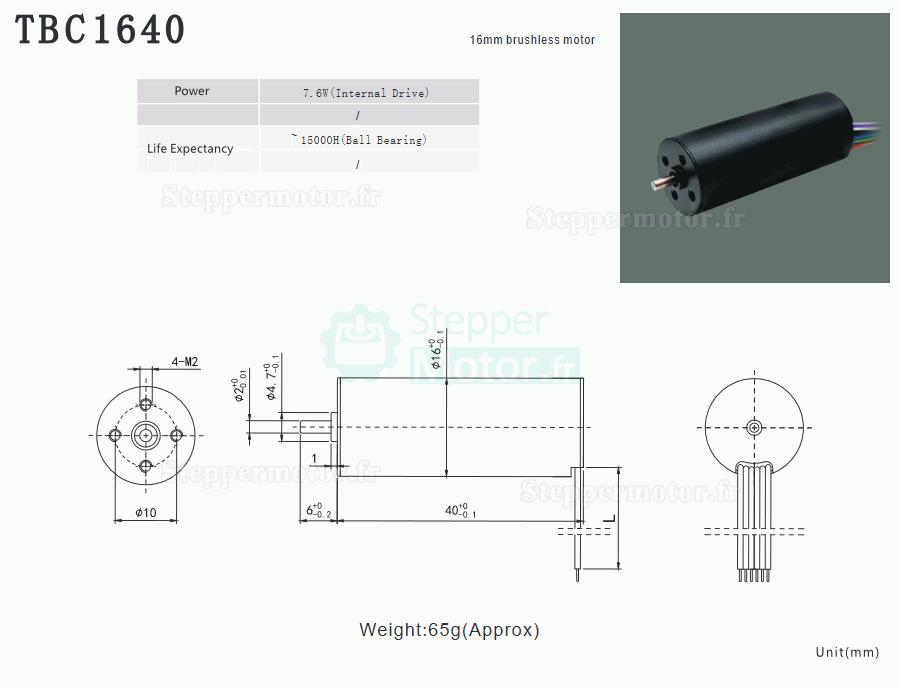 2 Pièces Φ16mm 12/24V Moteur cc coreless sans balais TBC1640 0,05kg.cm 2,7W-7,6W arbre 2mm