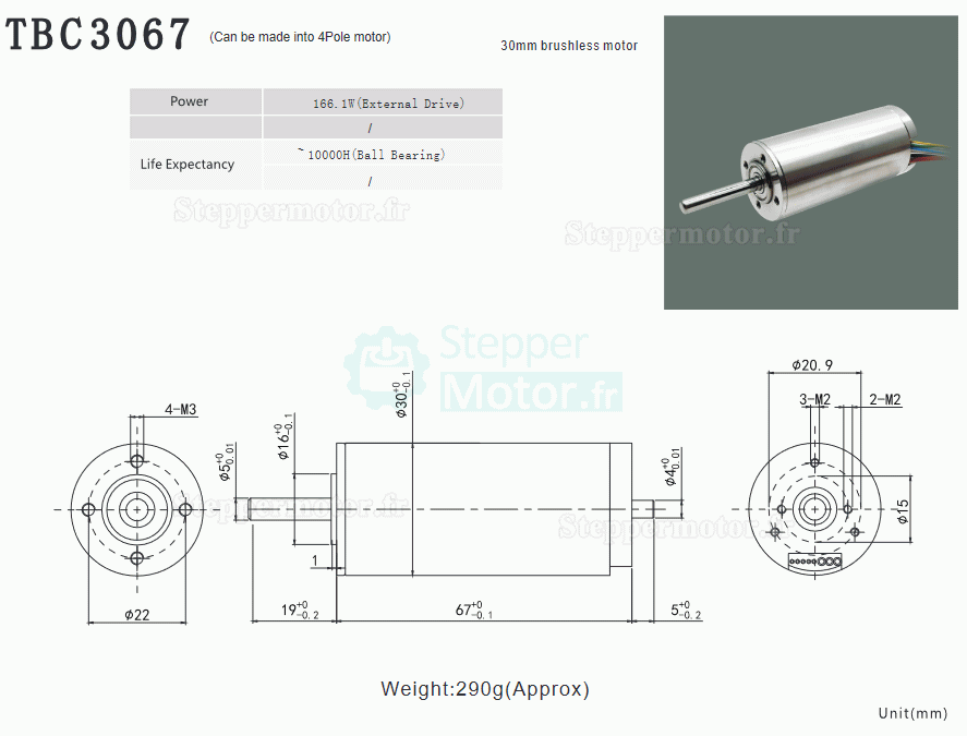 2 Pièces Φ30mm 24V/48V Arbre double moteur cc coreless brushless TBC3067 0,973kg.cm/0,9kg.cm 160W