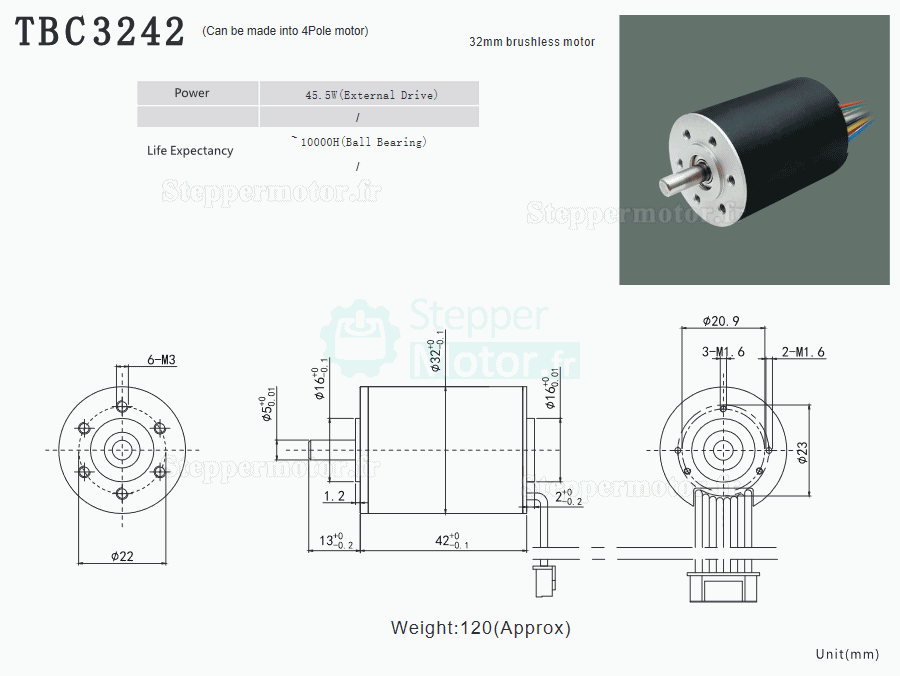 2 Pièces Φ32mm 12V/24V Moteur cc coreless sans balais TBC3242 4,6kg.cm/1,9kg.cm 45,5W/ 25,1W arbre 5mm