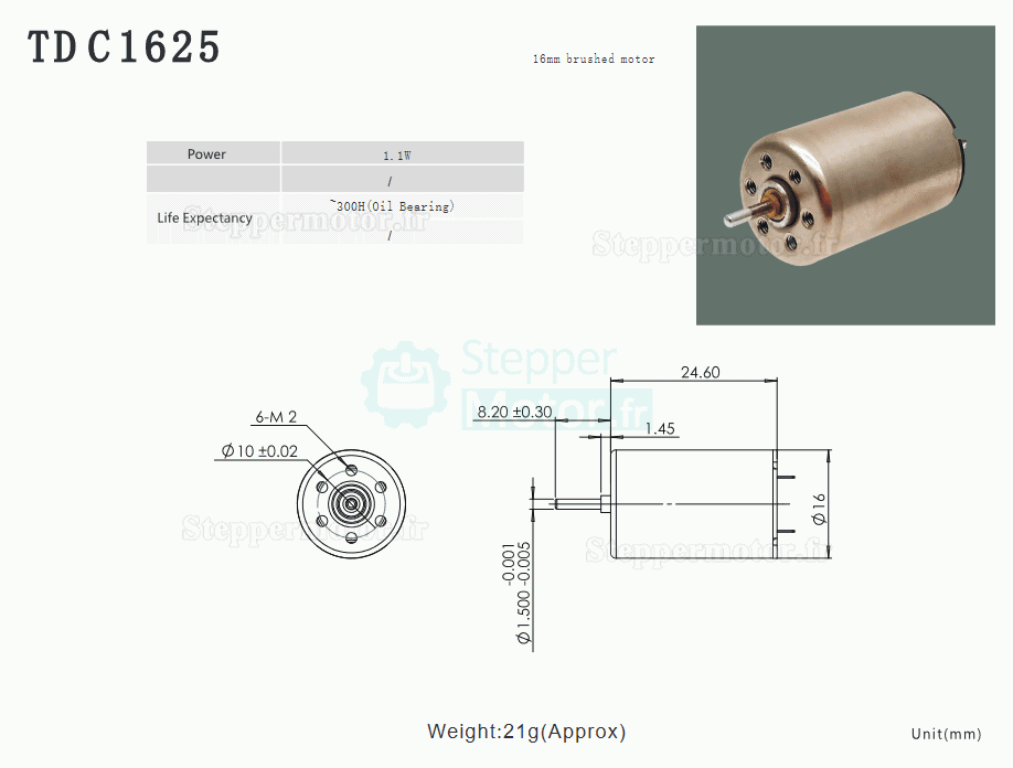 2 Pièces Φ16mm 12V Moteur cc coreless avec balais TDC1625 15g.cm 0,9W/1,1W arbre 1,5mm