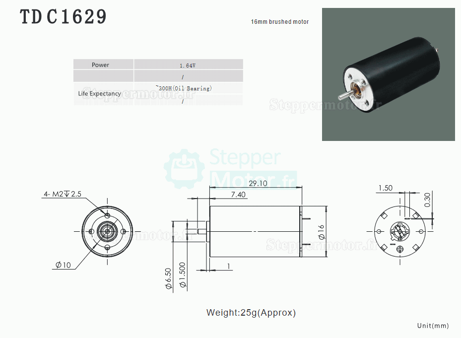 2 Pièces Φ16mm 6V/12V Moteur cc coreless avec balais TDC1629 15g.cm 1,6W arbre 1,5mm