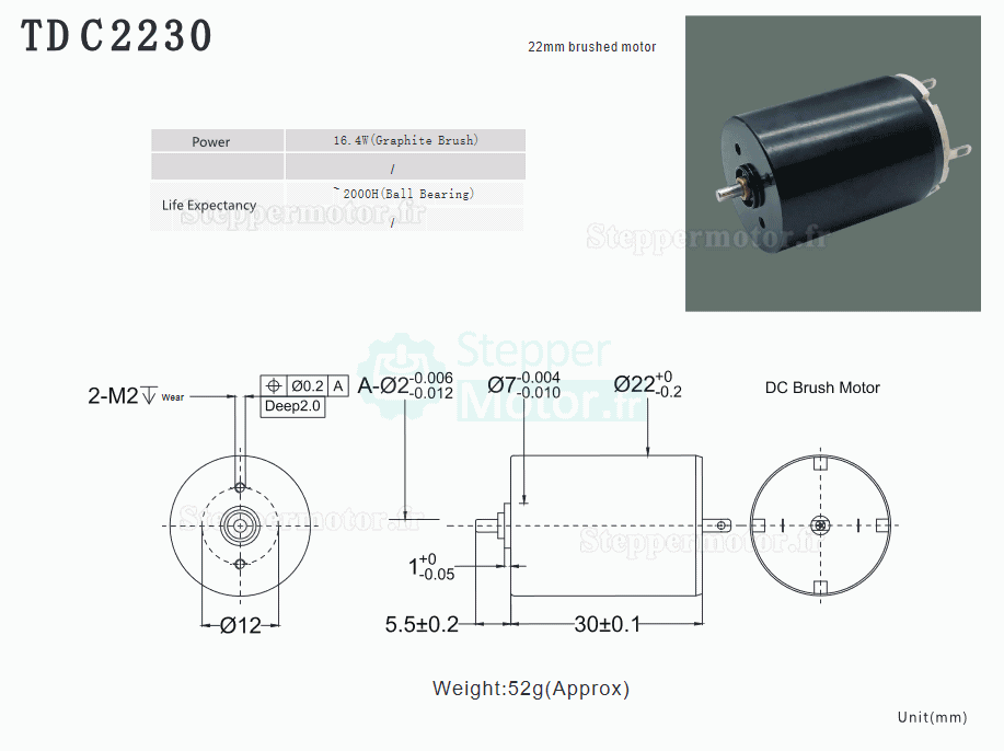 2 Pièces Φ22mm 9V/24V Moteur cc coreless avec balais TDC2230 103g.cm/167g.cm arbre 1mm