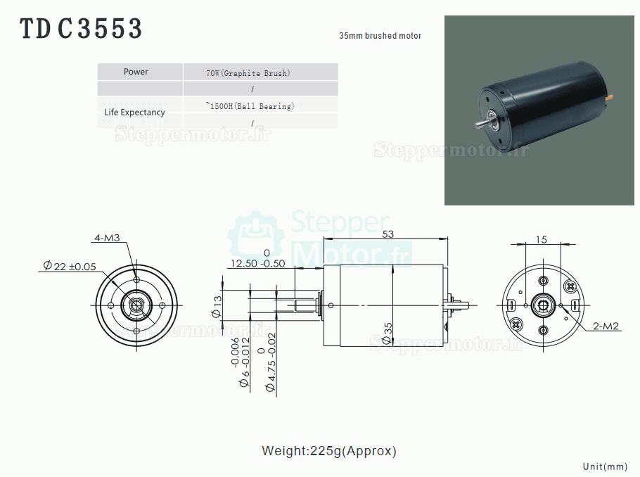 2 Pièces Φ35mm 24V Moteur cc coreless avec balais TDC3553 400g.cm 5500tr/min / 6900tr/min arbre 4,75mm