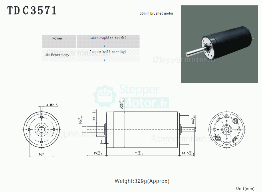 2 Pièces Φ40mm 12V/24V Arbre double moteur cc coreless brushed TDC3571 2000g.cm arbre 6mm/4mm