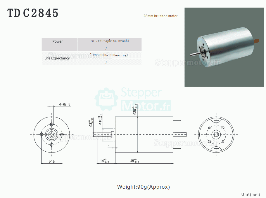 2 Pièces Φ28mm 12V/24V Moteur cc coreless avec balais TDC2845 530/1150g.cm 4692-6673tr/min arbre 3mm