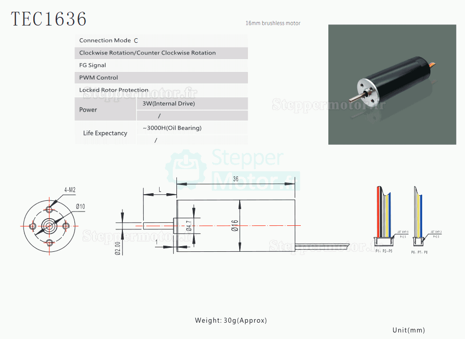 2 Pièces Φ16mm 12V/24V Moteur cc coreless sans balais TEC1636 32,6g.cm 3,4W arbre 2mm 10000tr/min