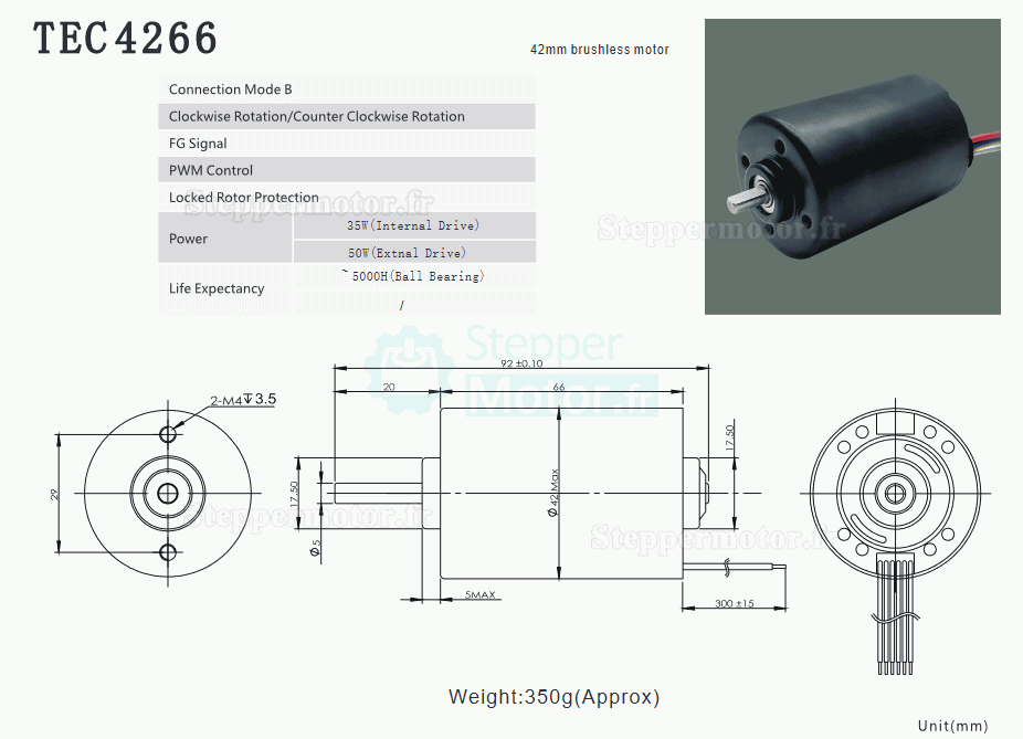 2 Pièces Kit moteur CC sans balais (Moteur CC sans balais + Driver moteur à courant continu) TEC4266 12V/24V 500g.cm 21/24W 4500 tr/min