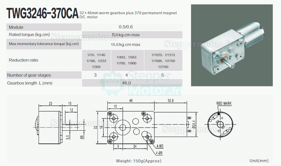 2 Pièces 6V/12V Motoréducteur CC brushed moteur PMDC 1.25W arbre 6mm rapport 70~2700 réducteur à vis sans fin