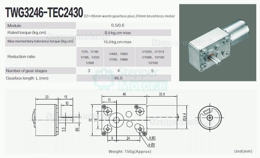 2 Pièces 12V/24V Motoréducteur bldc 2,7W arbre 6mm avec réducteur à vis sans fin à arbre de sortie à 90 degrés